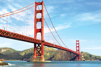 Photo of span of the Golden Gate Bridge on a clear day. 