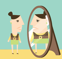 Illustration: Girl looking in the mirror