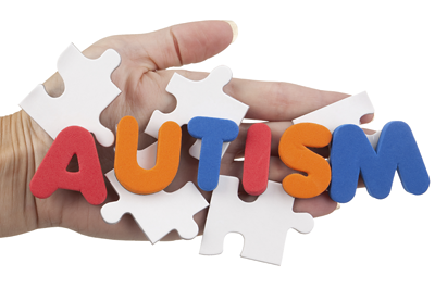 Photo: Autism word with puzzle pieces 