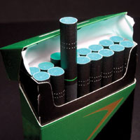 Photo of an open pack of menthol cigarettes