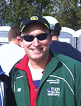 Photo of psychiatrist Brent Forester, M.D., just before he ran the Boston Marathon.