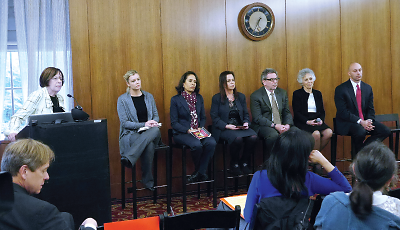Photo: Vivian Pender, M.D., Weill Cornell Medical College; Holly Austin Smith, a survivor of sex trafficking; Taina Bien-Aime, J.D., Coalition Against Trafficking in Women International; Karine Moreno-Taxman, J.D., U.S. Department of Justice; Mark Smaller, Ph.D., American Psychoanalytic Association; Ruth Fischer, M.D., University of Pennsylvania; and Anthony Bivona, U.S. Federal Bureau of Investigation