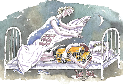 Illustration: Person sleeping with a bus