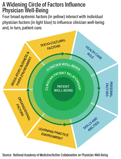 Chart: A widening circle of factors influence physician well being