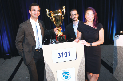 Photo of Columbia residents Anthony Zoghbi, M.D., Joel Bernanke, M.D., and Wei-Li Chang, M.D. after winning the 2017 MindGames competition.