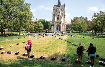Photo: Backpacks on the lawn