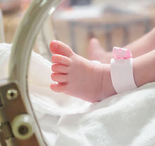Photo: baby's feet inside an incubator