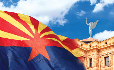 Photo: Arizona State Flag and Capitol Building