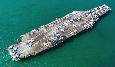 Photo: Aerial photo of a Aircraft Carrier in open sea