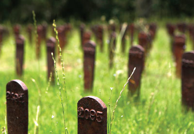 Photo: Above are iron markers displaced in the 1960s from the graves of psychiatric patients at Milledgeville State Hospital in Georgia, now Central State Hospital.
