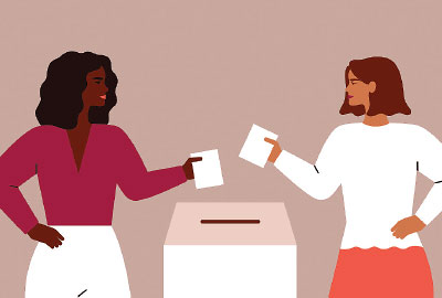 Graphic: two women casting their ballot