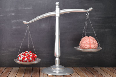 Brain on a scale balancing against a molecula