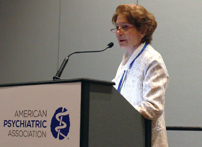 Silvia Olarte, M.D., spoke at APA’s 2023 Annual Meeting during a session celebrating the Association of Women Psychiatrists’ 40th anniversary. She pointed out the need to continue encouraging women to seek leadership positions within psychiatry.