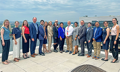 APA President Petros Levounis, M.D., M.A. (wearing white shirt), is joined at APA headquarters by leaders and administrative staff of APA and six other medical organizations that are partnering to address the addiction crisis in this country.