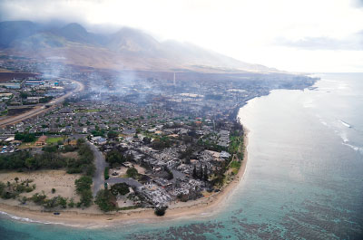 Photo: A wasteland of burned-out homes and obliterated communities photographed on August 10 is all that’s left in Lahaina, Hawaii, following a stubborn blaze.