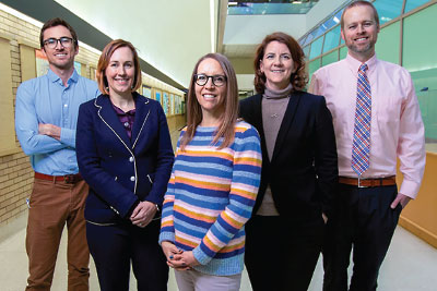 University of Michigan Psychiatrist G. Scott Winder, M.D. (right), and colleagues (from right to left) Jessica Mellinger, M.D. (gastroenterologist), Kristin Klevering, M.S.W. (social worker), Anne Fernandez, Ph.D. (psychologist), and Jack Buchanan (medical student)