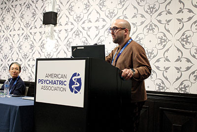 Photo of Kit Rainboth, M.S.W., L.I.C.S.W. speaking at APA’s Mental Health Services Conference.